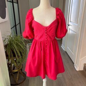 ANTHROPOLOGIE Maeve Red Puffed Sleeve Mini Dress